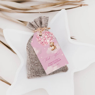 Etiquetas Para Regalos Globos rosados, osito de peluche, ducha de bebé, g