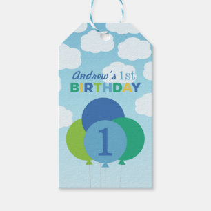 Etiquetas Para Regalos Globos Verdes Azules Cielo Nubes Niños Cumpleaños