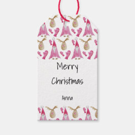 Etiquetas Para Regalos Gnomo de Navidad y renos con guantes lindos
