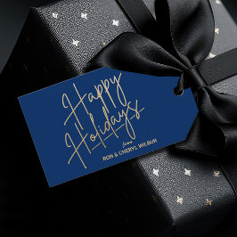 Etiquetas Para Regalos Gold Happy Holidays Luxe Blue