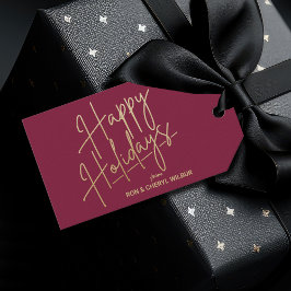 Etiquetas Para Regalos Gold Happy Holidays Luxe Burgundy