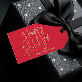 Etiquetas Para Regalos Gold Happy Holidays Luxe Red