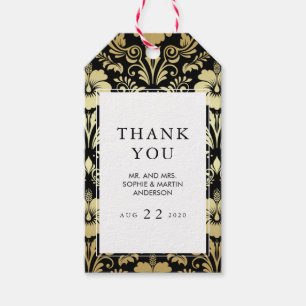 Etiquetas Para Regalos Gold Hibiscus Damask   Elegante Tropical Gracias