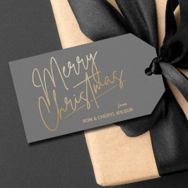 Etiquetas Para Regalos Gold Merry Christmas Luxe Gray