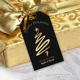 Etiquetas Para Regalos Gold on Black Elegant Christmas Tree Gift Tag
