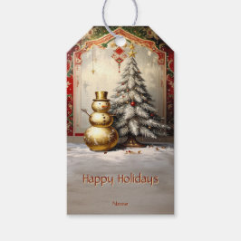 Etiquetas Para Regalos Gold Snowman Christmas Tree Holiday Gift Tag
