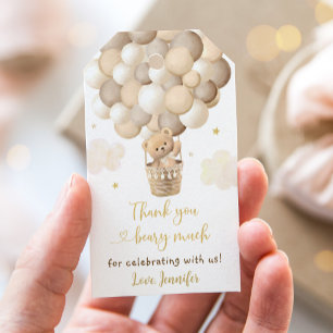 Etiquetas Para Regalos Gold Teddy Bear Hot Air Balloon Baby Shower
