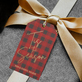 Etiquetas Para Regalos Gold Tis the Season Red Buffalo Plaid