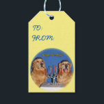 Etiquetas Para Regalos Golden Retriever Hanukkah Menorah Lighting<br><div class="desc">Estas etiquetas de regalo incluyen recuperadores dorados que iluminan la menorah para Hanukkah. El mensaje dice: "Feliz Hanukkah".</div>