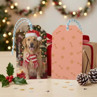 Etiquetas Para Regalos Golden Retriever Lindo Sombrero de Santa Vacacione