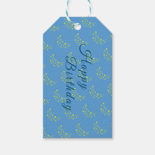Etiquetas Para Regalos Golden Starry Moon, Picton Blue Happy Birday