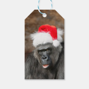 Etiquetas Para Regalos Gorilla Biddy en un Gorra de Navidades festivos