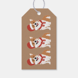 Etiquetas Para Regalos Gorrito de Santa Corgi de Navidad - Marrón Caramel