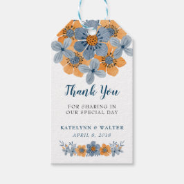Etiquetas Para Regalos Gracias a la boda de las flores azules y Naranjas