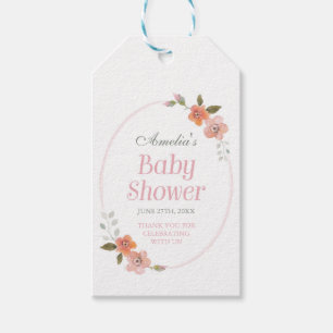 Etiquetas Para Regalos Gracias Baby Shower rosado con floral delicado