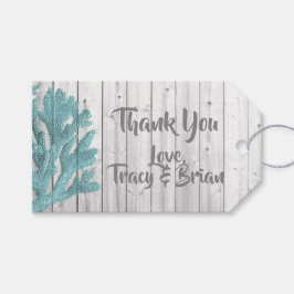 Etiquetas Para Regalos Gracias Beachy Wood Verde azulada Coral Gift Tag