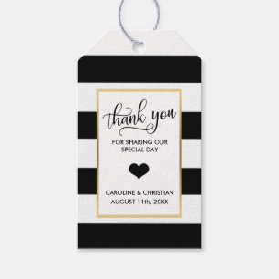 Etiquetas Para Regalos GRACIAS Black Stripes White Gold Heart Boda