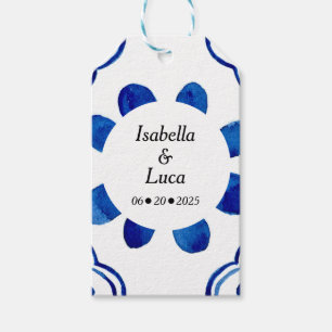 Etiquetas Para Regalos Gracias Blue Floral Tile Mediterráneo