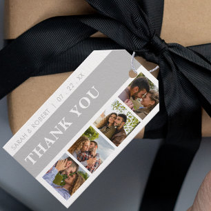 Etiquetas Para Regalos Gracias Boda de Collage Gris y Blanco de Fotos