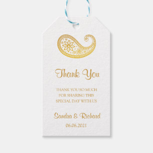 Etiquetas Para Regalos Gracias Boda indio tradicional Gold Paisley