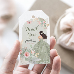 Etiquetas Para Regalos Gracias Boho Sage Green Rubor Pink Quinceañera