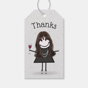 Etiquetas Para Regalos Gracias, chica con vino y zapatillas