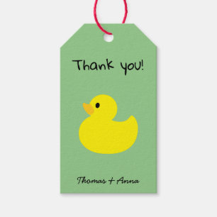 Etiquetas Para Regalos Gracias de pato amarillo, color verde (sabio)