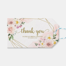 Etiquetas Para Regalos Gracias - Favor Geométrico Floral Rosa Rubor Dorad