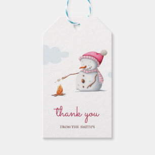 Etiquetas Para Regalos Gracias, Mariscas De Snowman Rosado.