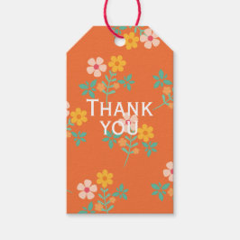 Etiquetas Para Regalos Gracias Naranja Retro Daisy Bouquet Pattern