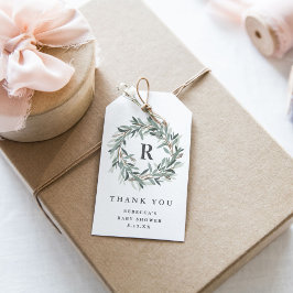 Etiquetas Para Regalos Gracias por el Monograma Greenery Wreath Baby Show