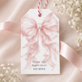 Etiquetas Para Regalos Gracias por la ducha de bebé con lazo rosa