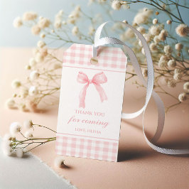 Etiquetas Para Regalos Gracias por la fiesta de bebé con lazo rosa a cuad