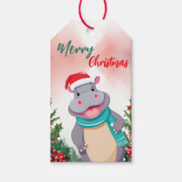 Etiquetas Para Regalos Gracioso Feliz Navidad Wreath Cute HIPPO santa