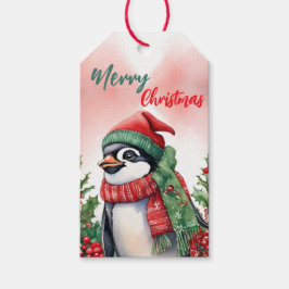 Etiquetas Para Regalos Gracioso Feliz Navidad Wreath Cute pingüino santa