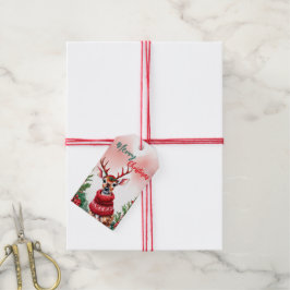 Etiquetas Para Regalos Gracioso Feliz Navidad Wreath Cute reno santa