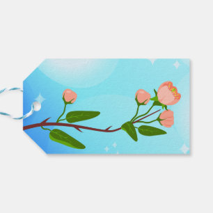 Etiquetas Para Regalos Gradiente azul del cielo con rama de primavera flo