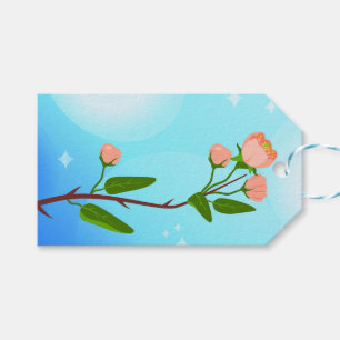 Etiquetas Para Regalos Gradiente azul del cielo con rama de primavera flo