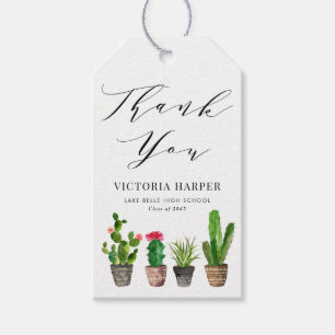Etiquetas Para Regalos Graduación de Cactus con manchas de color de agua