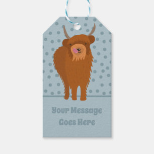 Etiquetas Para Regalos Gráfica de vacas de Escocia en la región montañosa