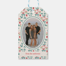 Etiquetas Para Regalos Gran patrón milenario tradicional verde y rojo