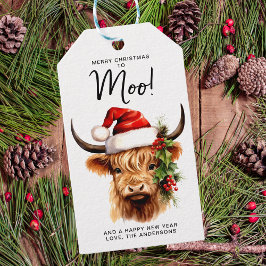 Etiquetas Para Regalos Granja de vacas de Highland Feliz Navidad a MOO