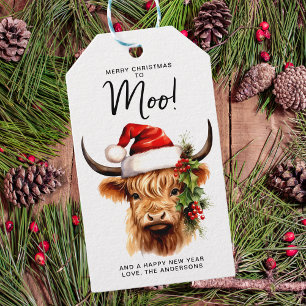 Etiquetas Para Regalos Granja de vacas de Highland Feliz Navidad a MOO