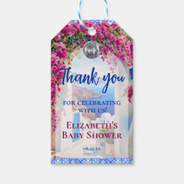 Etiquetas Para Regalos Greek Italian Blue Tiles Pink Flowers Disco Ball