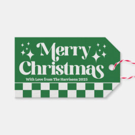 Etiquetas Para Regalos Green and White Retro Check Holiday
