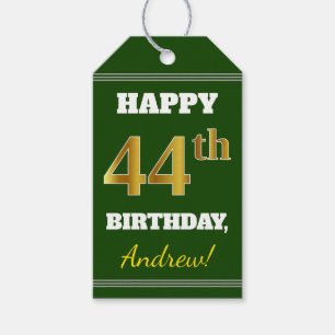 Etiquetas Para Regalos Green, Faux Gold 44th Birthday + Custom Name