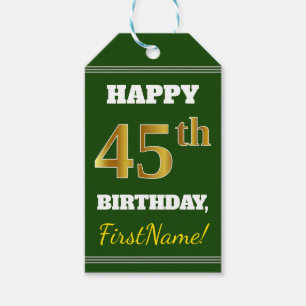 Etiquetas Para Regalos Green, Faux Gold 45th Birthday + Custom Name