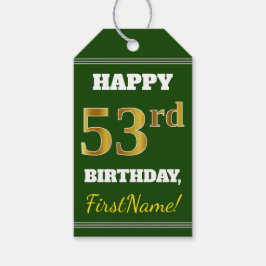 Etiquetas Para Regalos Green, Faux Gold 53rd Birthday + Custom Name