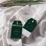 Etiquetas Para Regalos Green & Gold | Lights & Snow Merry Christmas<br><div class="desc">Celebrate the season with this stylish gold & green custom Christmas gift tag. This design features "Merry Christmas" text and a festive snowflake and string lights background. You can personalize the text. More holiday stationery and party supplies are available at my shop BaraBomDesign.</div>