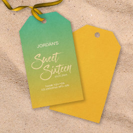 Etiquetas Para Regalos Green & Naranja Beach Sweet 16 Birthday Gracias